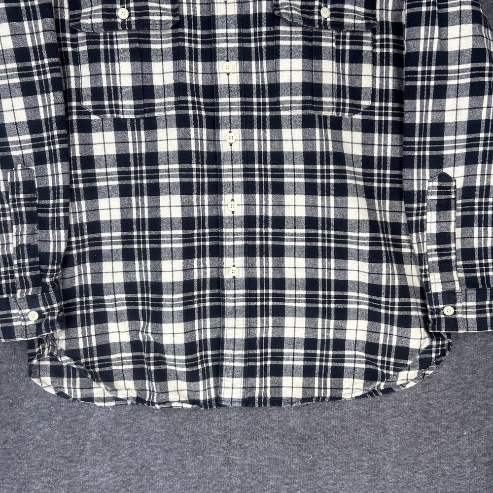 J. Crew Workshirt Mens Large Ivory black plaid Flannel Button Up Long Sleeve - Picture 4 of 12